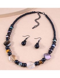 Fashion Black Alloy Geometric Crystal Beads Beaded Necklace And Earrings Set