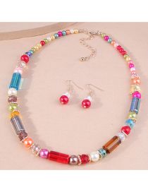 Fashion Color Pearl Crystal Beads Beaded Necklace Earrings Set