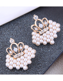 Fashion Gold Alloy Diamond Crown Set Pearl Geometric Stud Earrings
