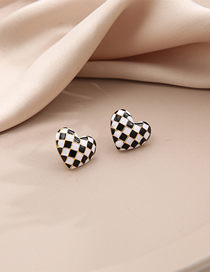 Fashion 3# Alloy Check Heart Stud Earrings