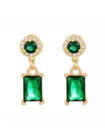 Fashion Green Brass Inset Zirconium Square Stud Earrings