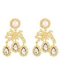 Fashion White Alloy Diamond Pearl Irregular Stud Earrings