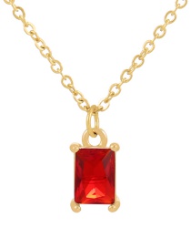 Fashion Red Titanium Steel Zirconium Square Pendant Necklace