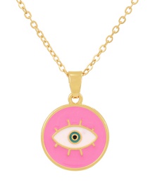 Fashion Pink Alloy Set Zirconium Oil Drop Round Eye Pendant Necklace