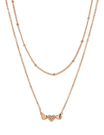 Fashion Rose Gold Bronze Zirconium Heart Double Layer Necklace