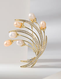 Fashion Gold Bronze Diamond Pearl Wheat Ear Brooch