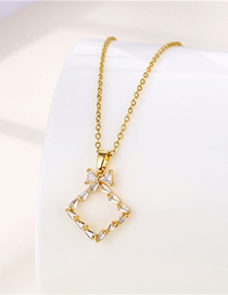 Fashion Gold Titanium Bow Geometric Diamond Necklace