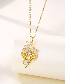 Fashion Gold Titanium Diamond Geometric Floral Necklace