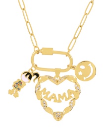 Fashion Gold-2 Copper Inlaid Zircon Letter Heart Girl Smiley Necklace