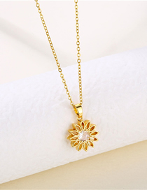Fashion Gold Titanium Steel Openwork Sunflower Necklace