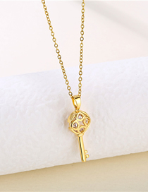 Fashion Gold Titanium Diamond Key Necklace
