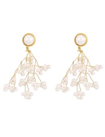 Fashion Gold-2 Alloy Pearl Tassel Drop Earrings
