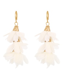Fashion White Gauze Flower Tassel Earrings