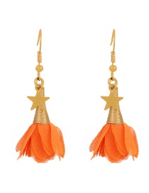 Fashion Orange Fabric Flower Fringe Titanium Steel Pentagram Drop Earrings