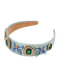 Fashion Blue + Lake Green Fabric Alloy Diamond Drop Oil Butterfly Headband