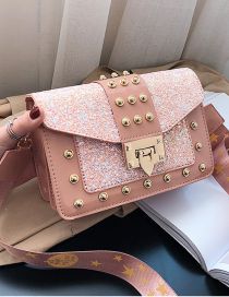 Fashion Pink Pu Stud Lock Flip Flap Crossbody Bag