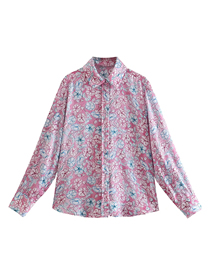 Fashion Pink Floral Printed Button-down Lapel Shirt