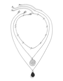 Fashion White K Alloy Alphabet Round Brand Water Drop Diamond Multi-layer Necklace