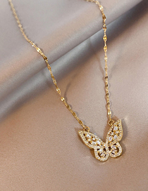 Fashion Square Diamond Butterfly Titanium Steel Full Diamond Butterfly Necklace