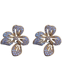 Fashion Gold Copper Inlaid Zirconium Flower Stud Earrings