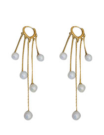Fashion Gold Pure Bronze Mermaid Pearl Tassel Earrings