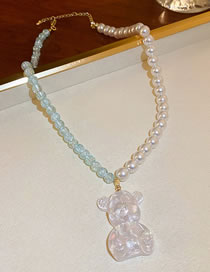 Fashion 2# Blue Resin Pearl Beaded Bear Necklace