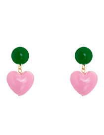 Fashion Green Resin Heart Geometric Stud Earrings