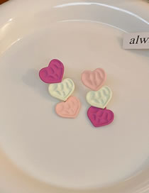 Fashion 5# White Pink Resin Colorblock Heart Stud Earrings