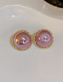 Fashion 29# Pink Resin Pearl Geometric Round Stud Earrings
