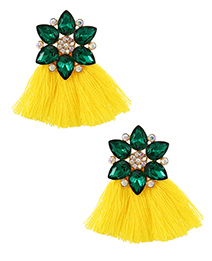 Fashion Yellow Alloy Diamond Flower Tassel Stud Earrings