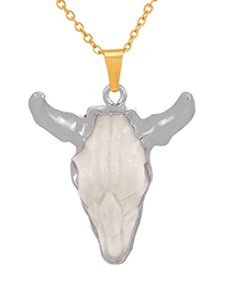 Fashion Silver Titanium Steel Resin Bull Head Pendant Necklace