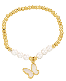 Fashion Gold-3 Copper Bead Butterfly Shell Pendant Pearl Bracelet
