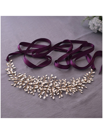 Fashion Gold With Purple Ribbon Alloy Rhinestone Braided Organza Girdle