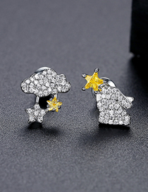 Fashion Silver Color Bronze Zirconium Rabbit Star Cloud Asymmetric Stud Earrings