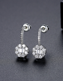Fashion Silver Color Brass Inset Zirconium Round Stud Earrings