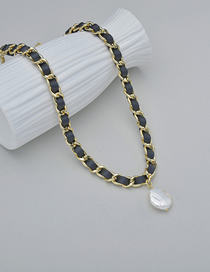 Fashion Gold Color Alloy Leather Rope Braided Pearl Necklace
