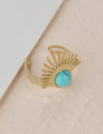 Fashion Gold Color Titanium Scalloped Turquoise Open Ring