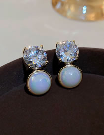 Fashion Gold Color Alloy Diamond Mermaid Pearl Stud Earrings