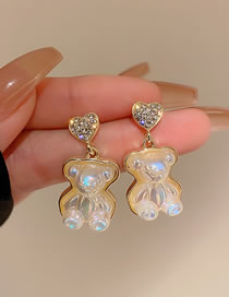 Fashion Gold Color Geometric Diamond Mermaid Bear Stud Earrings