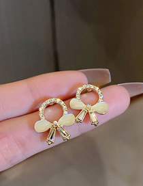 Fashion Gold Color Alloy Diamond Cat Eye Bow Stud Earrings