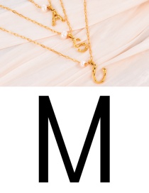 Fashion M Titanium Steel Pearl 26 Letter Pendant Necklace