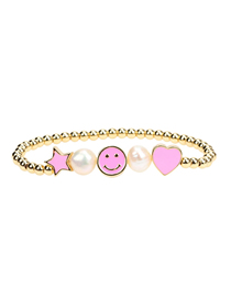Fashion H Pink Pure Copper Beaded Oil Star Smiley Pearl Bracelet
