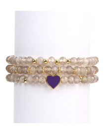 Fashion J Purple Love Brass Gold-plated Three-layer Semi-treasure Beaded Heart Drip Bracelet