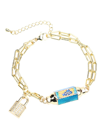 Fashion D Type Lock Bronze Diamond Drop Oil Eye Key Lock Chain Bracelet