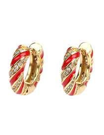 Fashion B Red Metal Diamond Twist Oil Drip Round Earrings