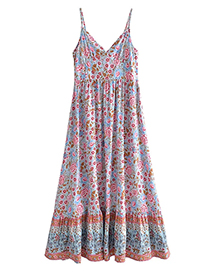 Fashion Floral Woven Print V-neck Slip Dress