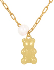 Fashion Gold Pearl Drop Oil Bear Pendant Titanium Steel Necklace