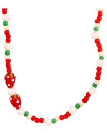 Fashion Red Pearl Resin Strawberry Rice Beaded Necklace