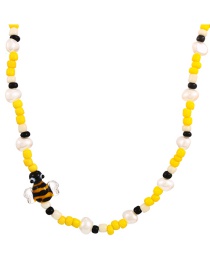 Fashion Yellow Pearl Resin Bee Rice Beaded Necklace
