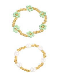 Fashion Light Green Alloy Rice Bead Flower Pearl Beaded Bracelet Two Piece Set